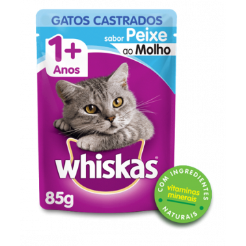 Sachê Whiskas Peixe ao Molho para Gatos Adultos Castrados - 85g